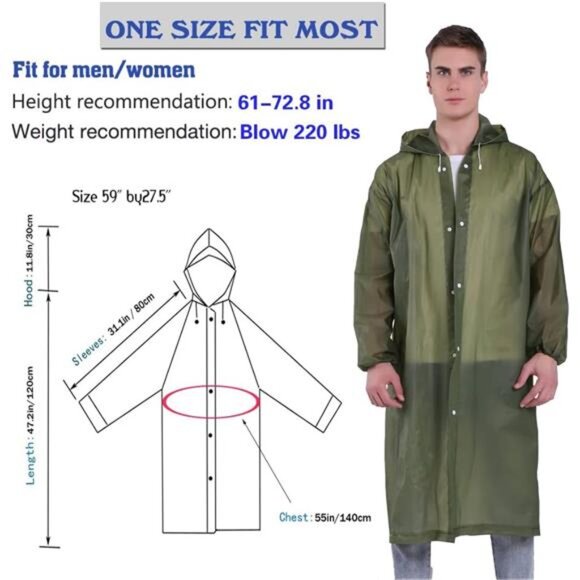 2 Pack Waterproof Rain Ponchos for Adults-Reusable Emergency Raincoats with Hood - Picture 3 of 7